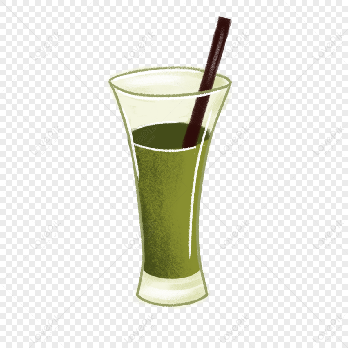 Premium PSD  A glass of green smoothie with a straw and fruits on  transparent background