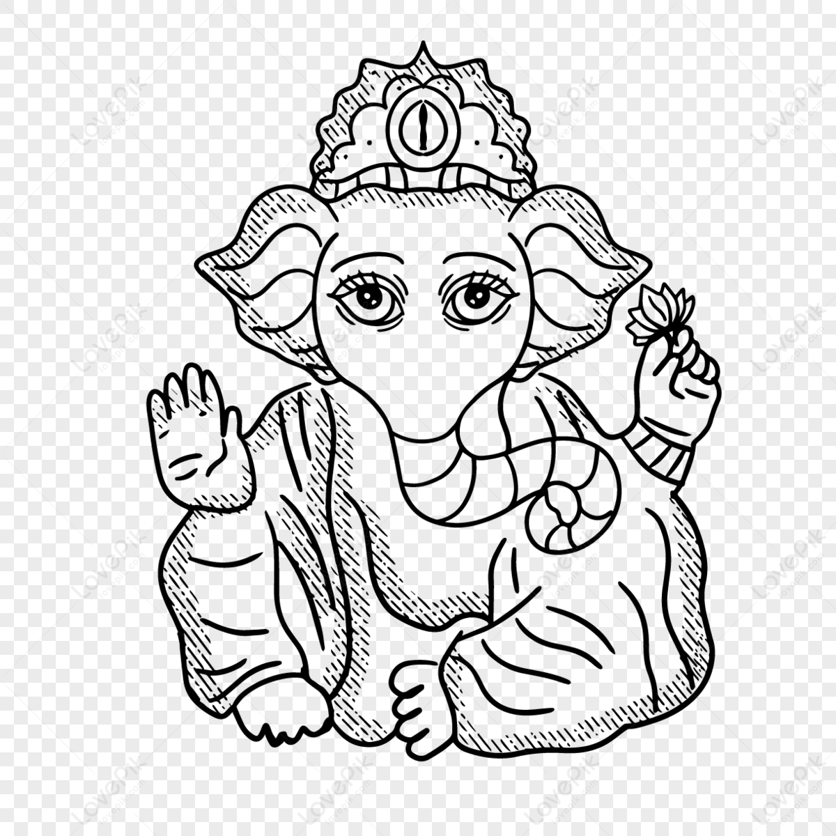 Hand Drawn Cartoon Indian Ganesh Chaturthi Elephant God Illustration ...