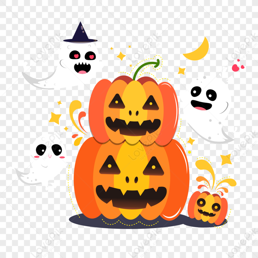 Hand Drawn Halloween Cartoon Pumpkin Ghost,invitation,traditional PNG ...