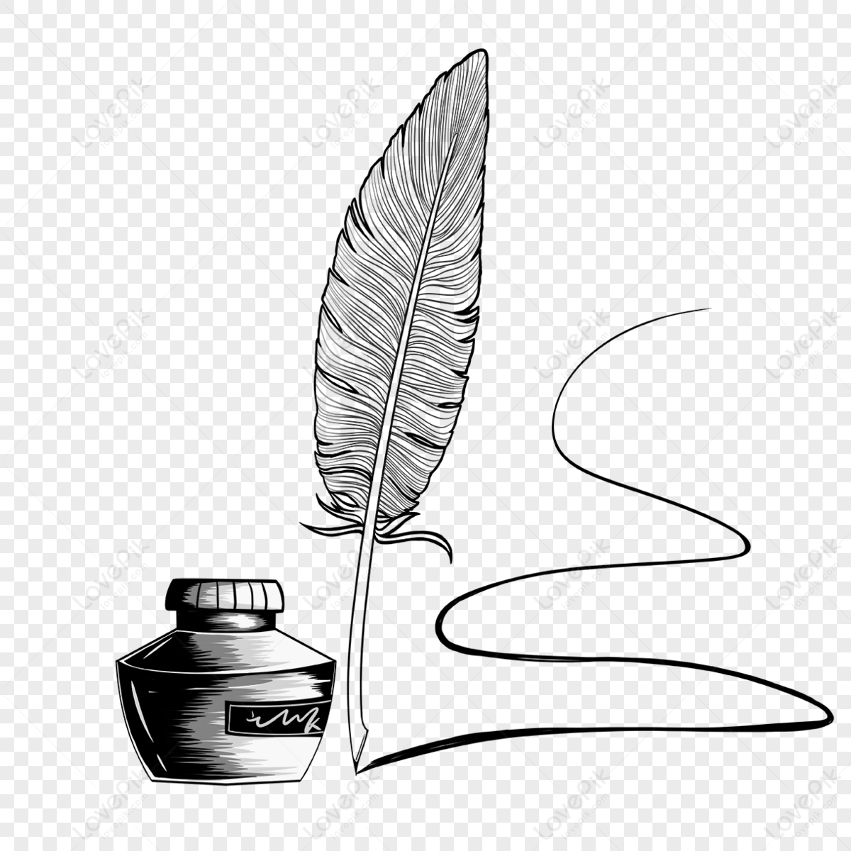 Hand Drawn Sketchy Ink Bottle And Feather Quill Pen High-Res Vector Graphic  - Getty Images
