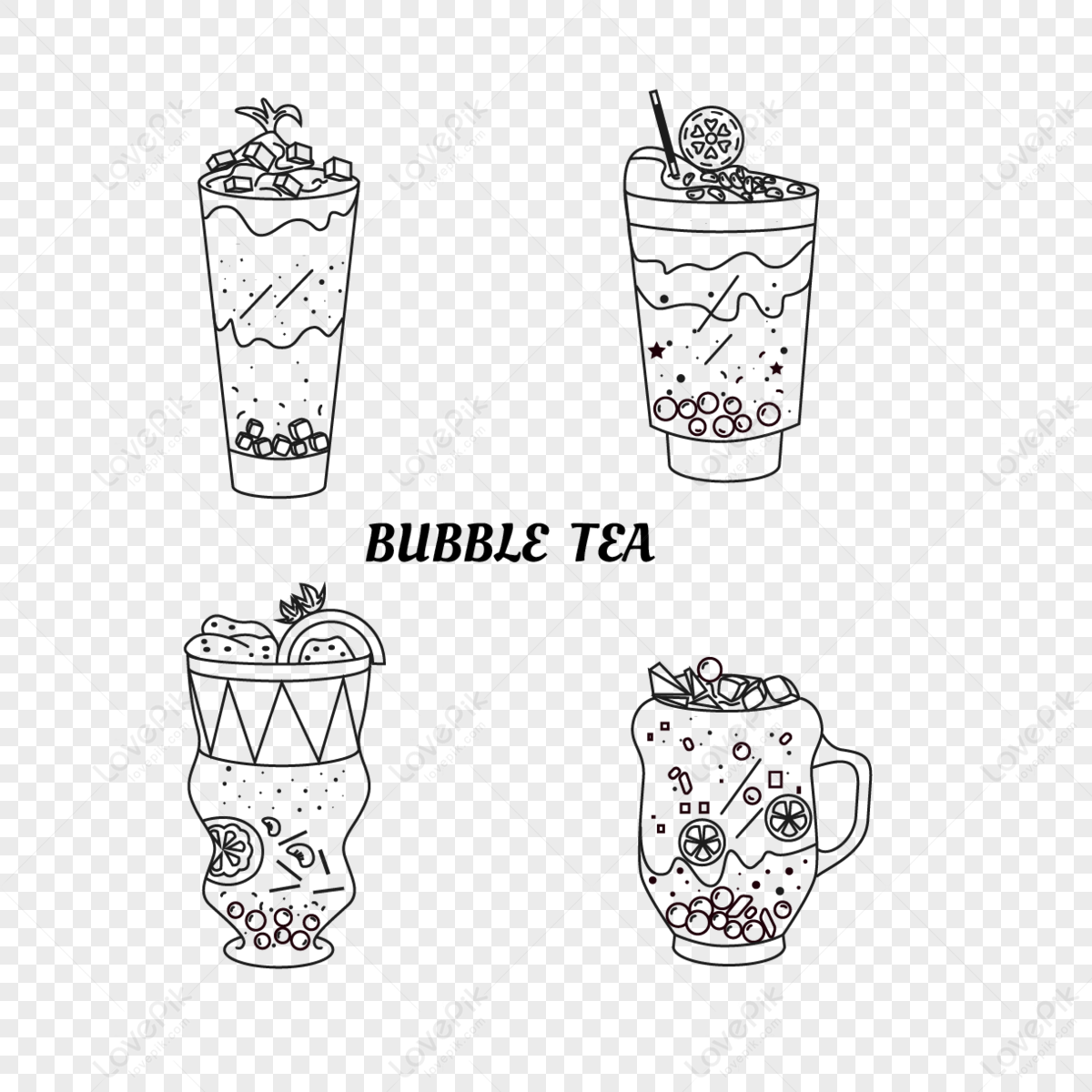 Monochrome Flat Style Multi-fruit Flavor Milk Tea Combination Design ...