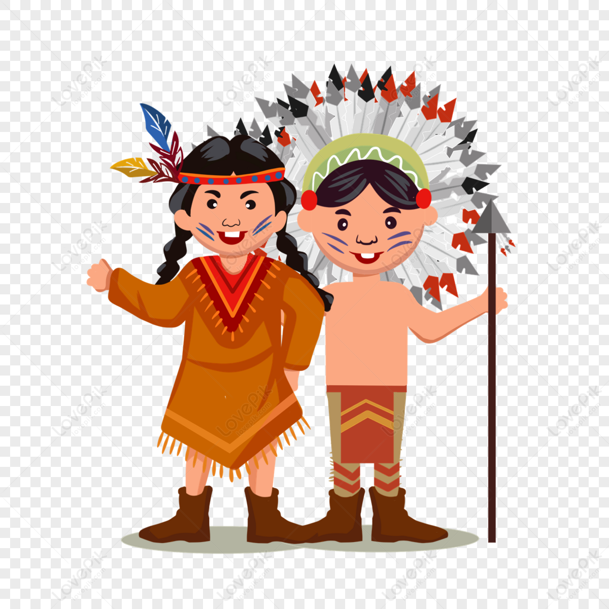 American Indian Hand Drawn Standing Aborigine,arrow,feather Free PNG ...