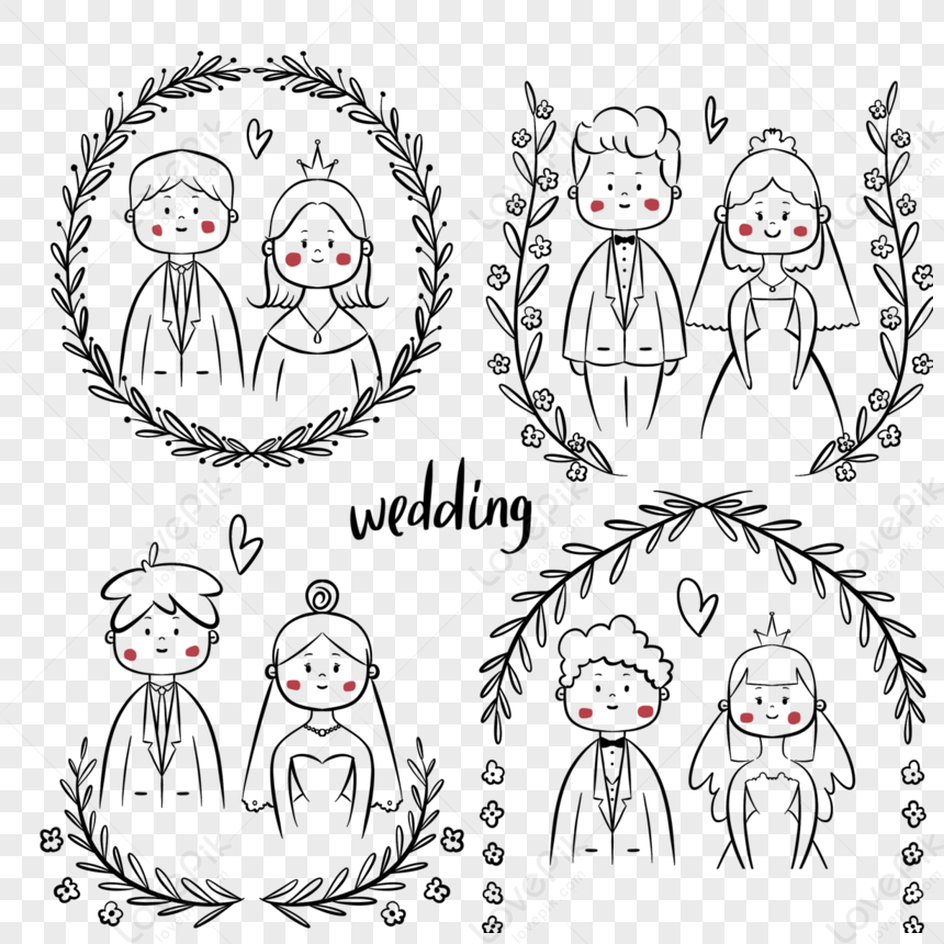 Cartoon Style Cute Bride And Groom Elements,silhouette,model PNG ...