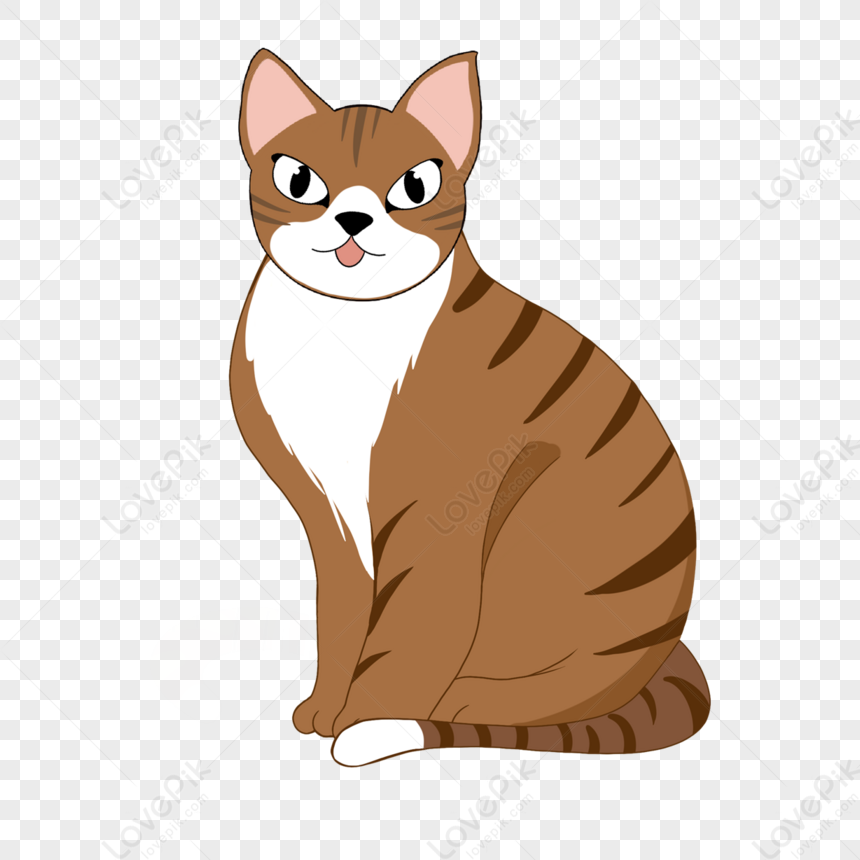 Hand Drawn Cartoon Brown Cat Clipart,ear,eyes PNG Transparent Image And ...