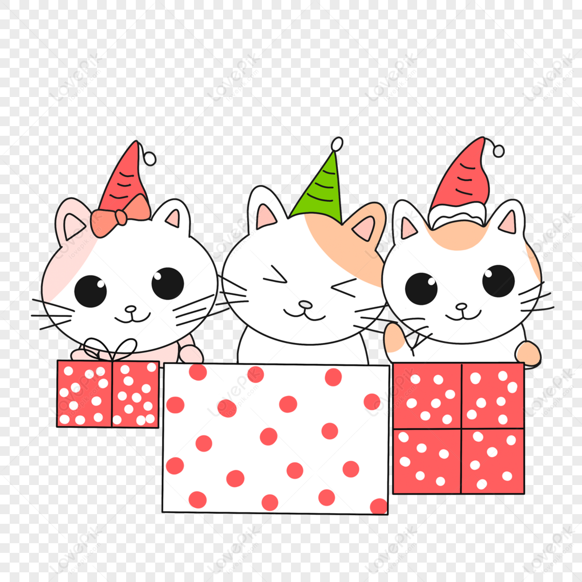 Hand Drawn Cartoon Christmas Cat Gift Box Illustration,winter,season ...