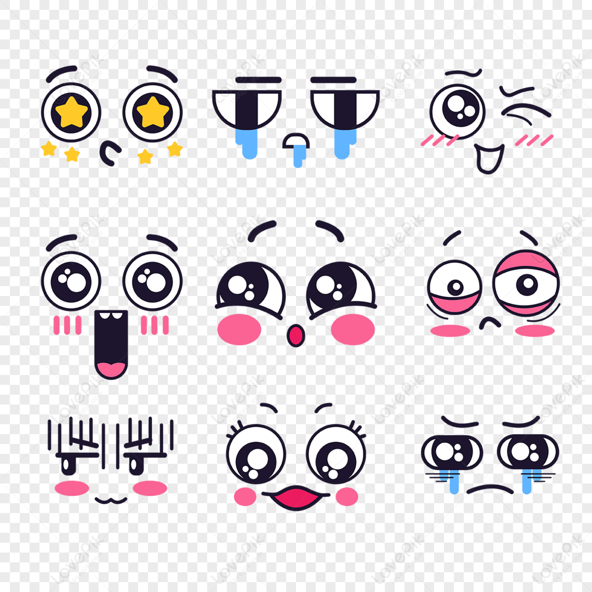 Hand Drawn Design Kawaii Emoji Elements,facebook Emoji,simple PNG Image ...