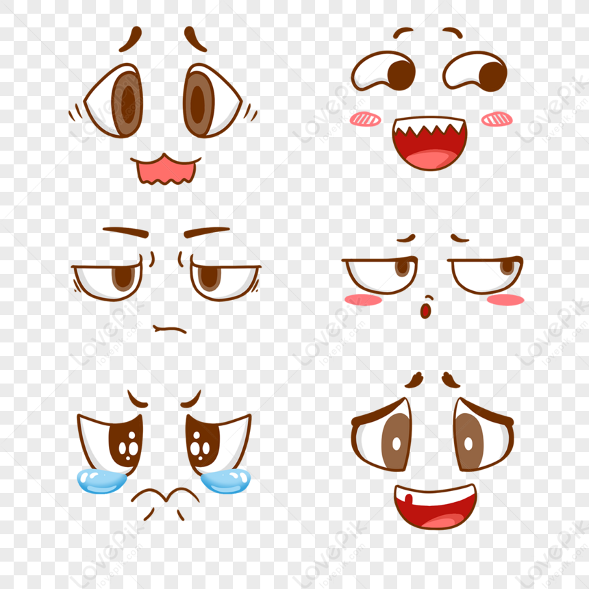 Hand Drawn Flat Linear Cartoon Emoticons,anime,big Eyes PNG Image Free ...