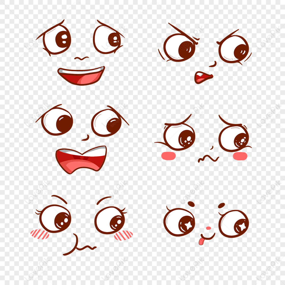 Hand Drawn Linear Big Eyes Emoji,mood,expressions PNG Free Download And ...