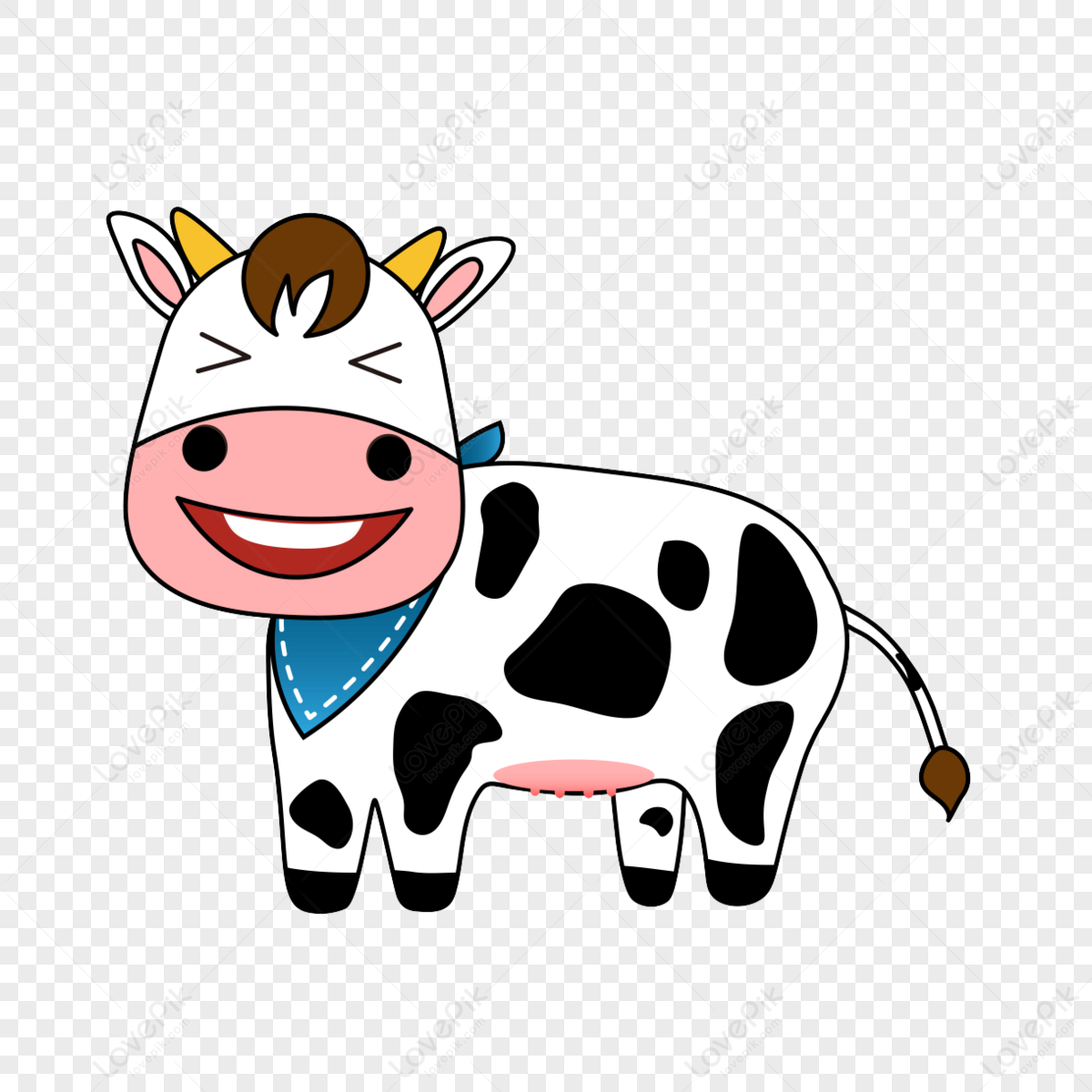 Happy Cute Black White Cow Cartoon Style,clip Art,business PNG ...