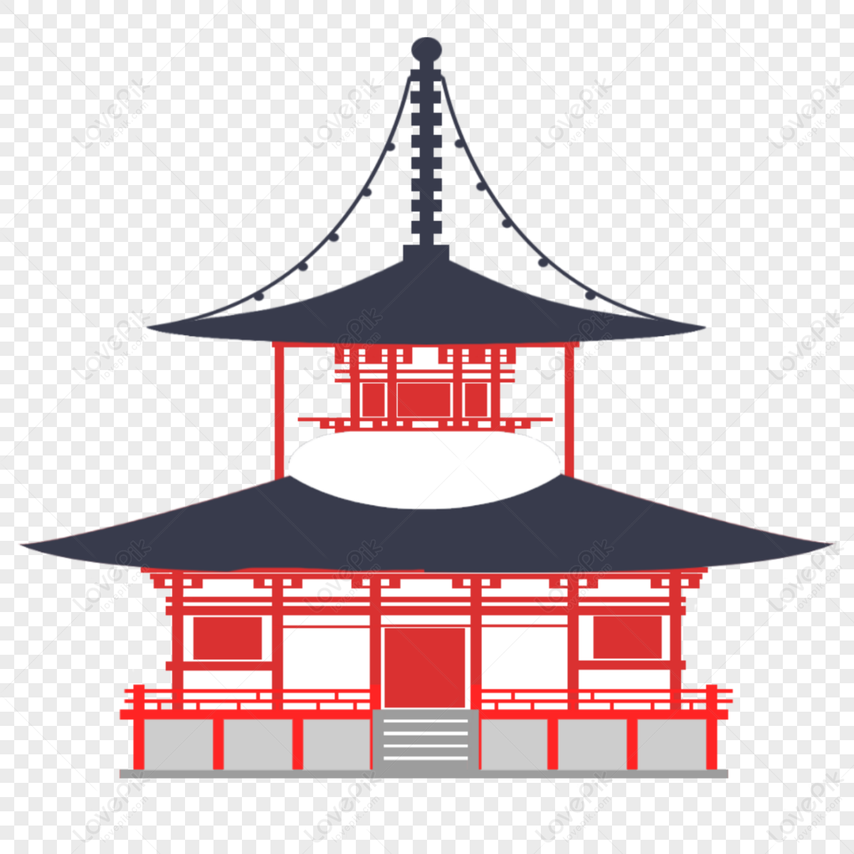 Japanese Traditional Style Temple Building Flat Illustration,historical ...