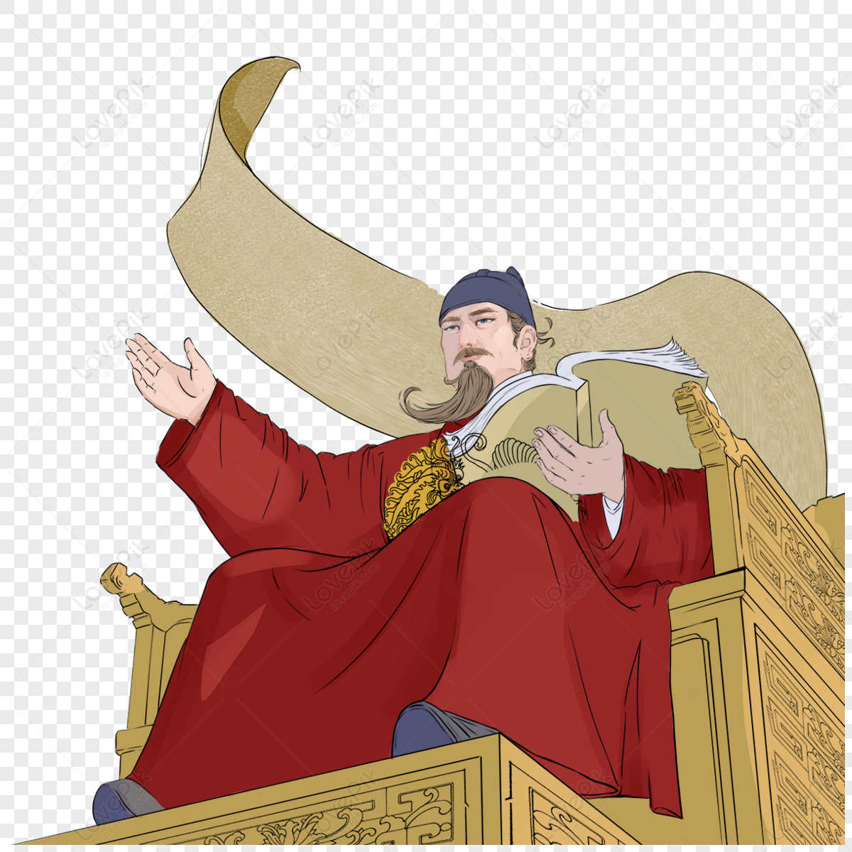 King Sejong the Great of South Korea red emperor hand drawn elements png transparent background
