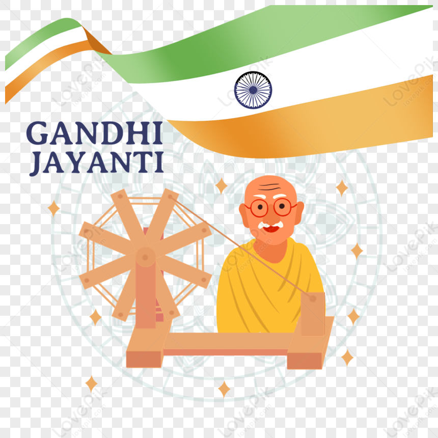 Gandhi Jayanti Cartoon Gandhi And Spinning Wheel Elements,birthday ...