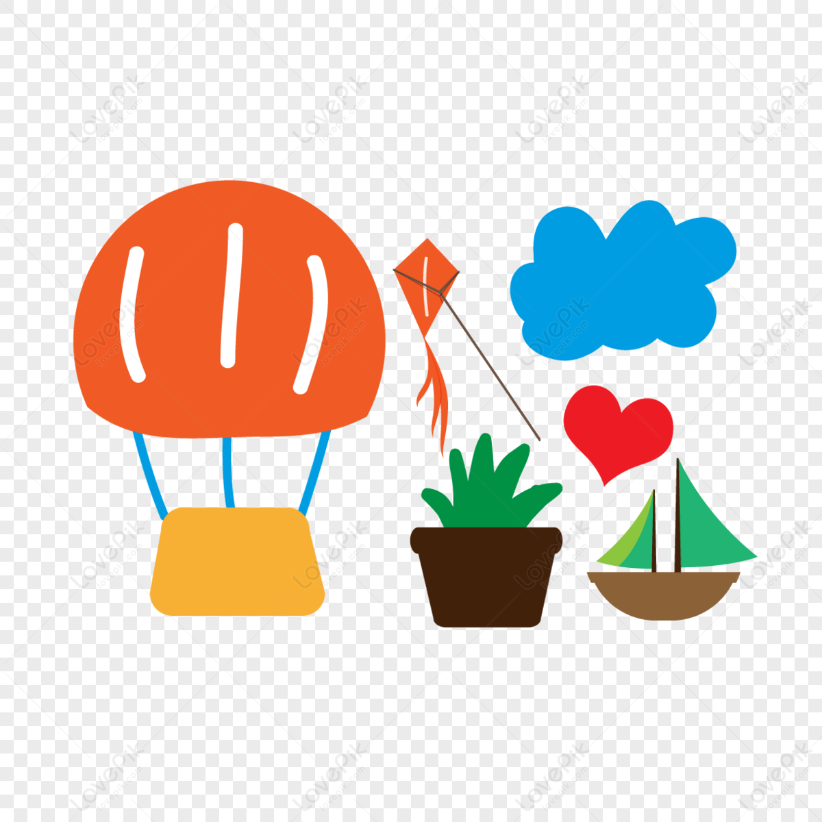 svg cartoon hot air balloon love sailboat cloud flower element,flower balloons,flowers png image