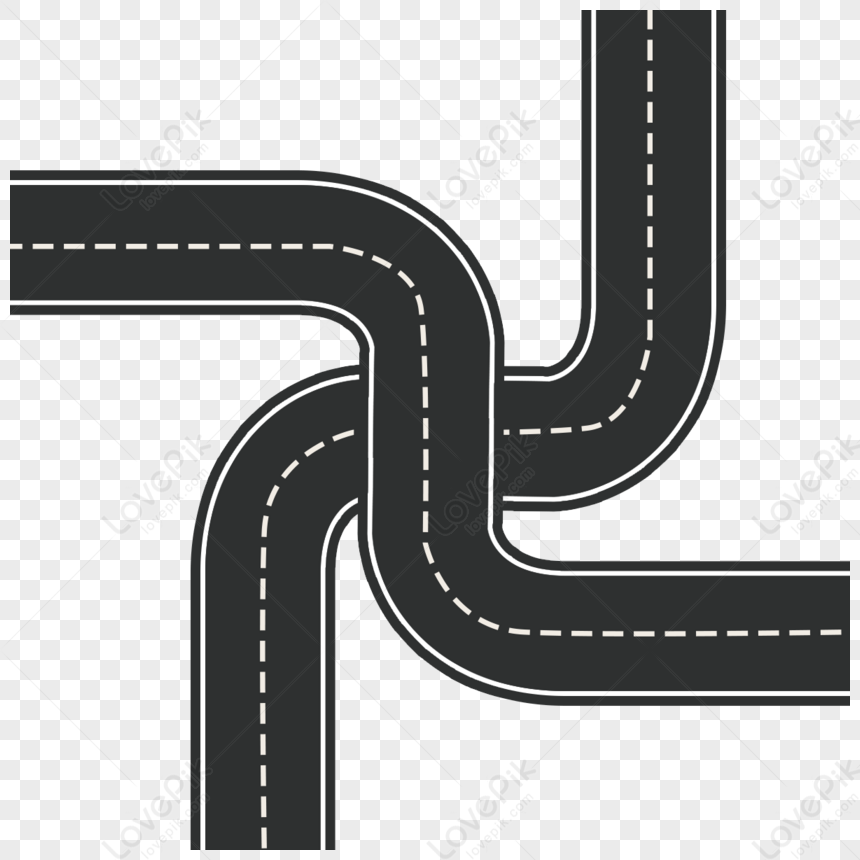 Black Curving Highway Hand Drawn City Road Flat Cartoon Highway ...