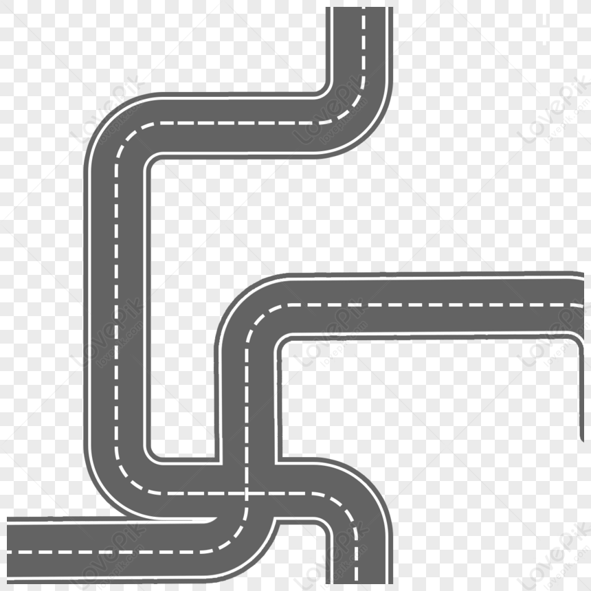 Black Hand Drawn Winding Road Intersection Urban Highway Road ...