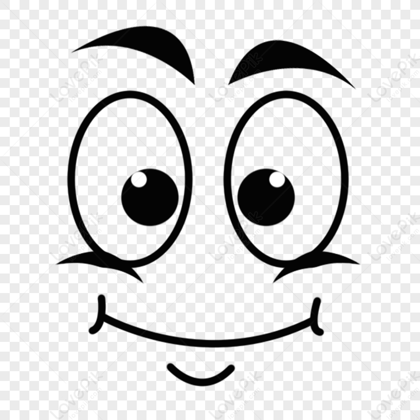 Cartoon Black Line Drawing Hand Drawn Smiling Big Eyes Emoticon,black ...