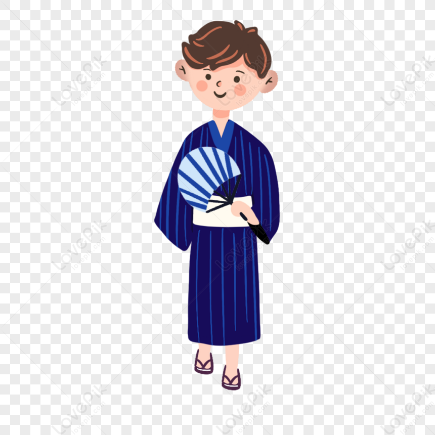 Cartoon Blue Man Holding A Folding Fan,ancient Costume,dress Up PNG ...