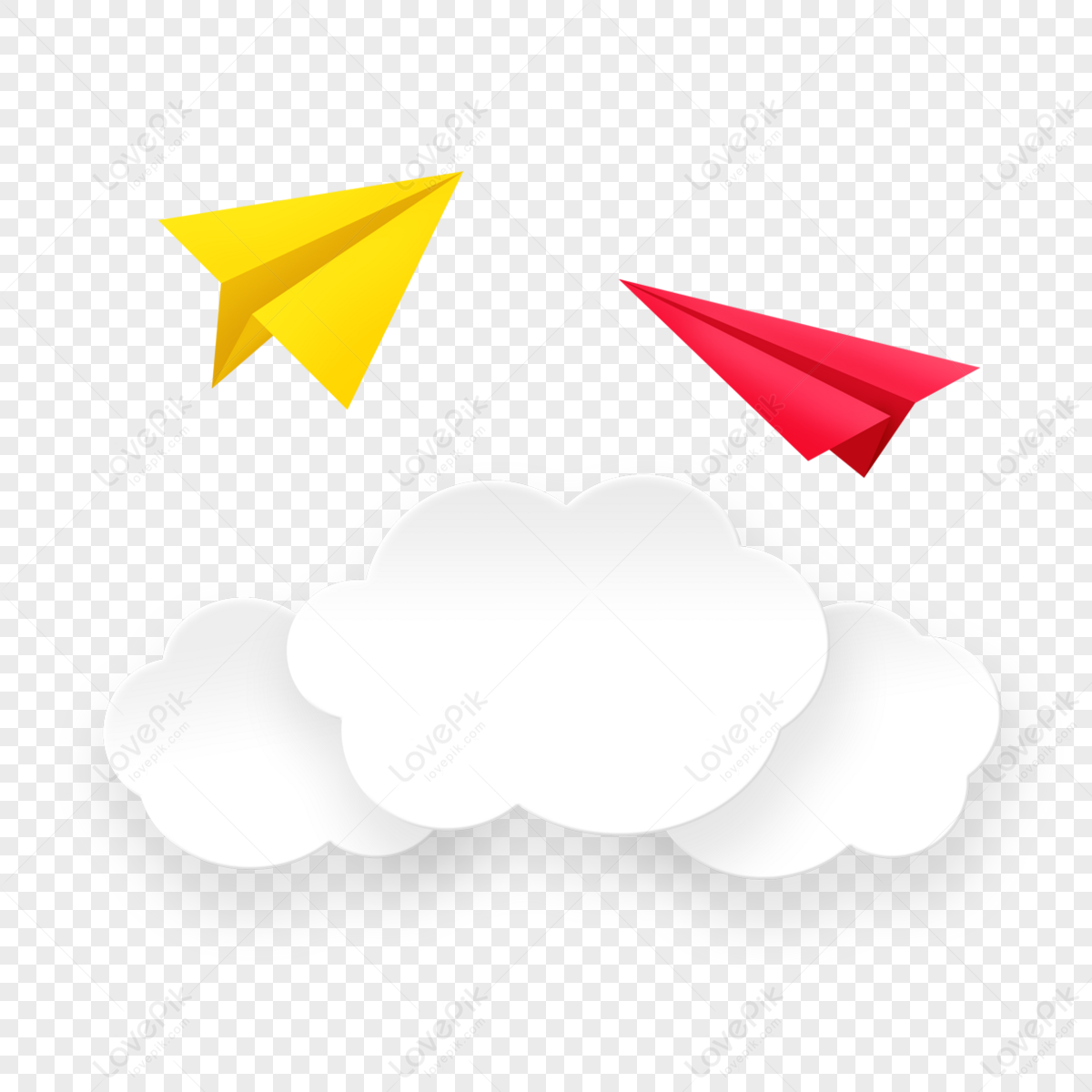 Cute beautiful white yellow red paper cut paper airplane decoration,voyage,cutting png image free download