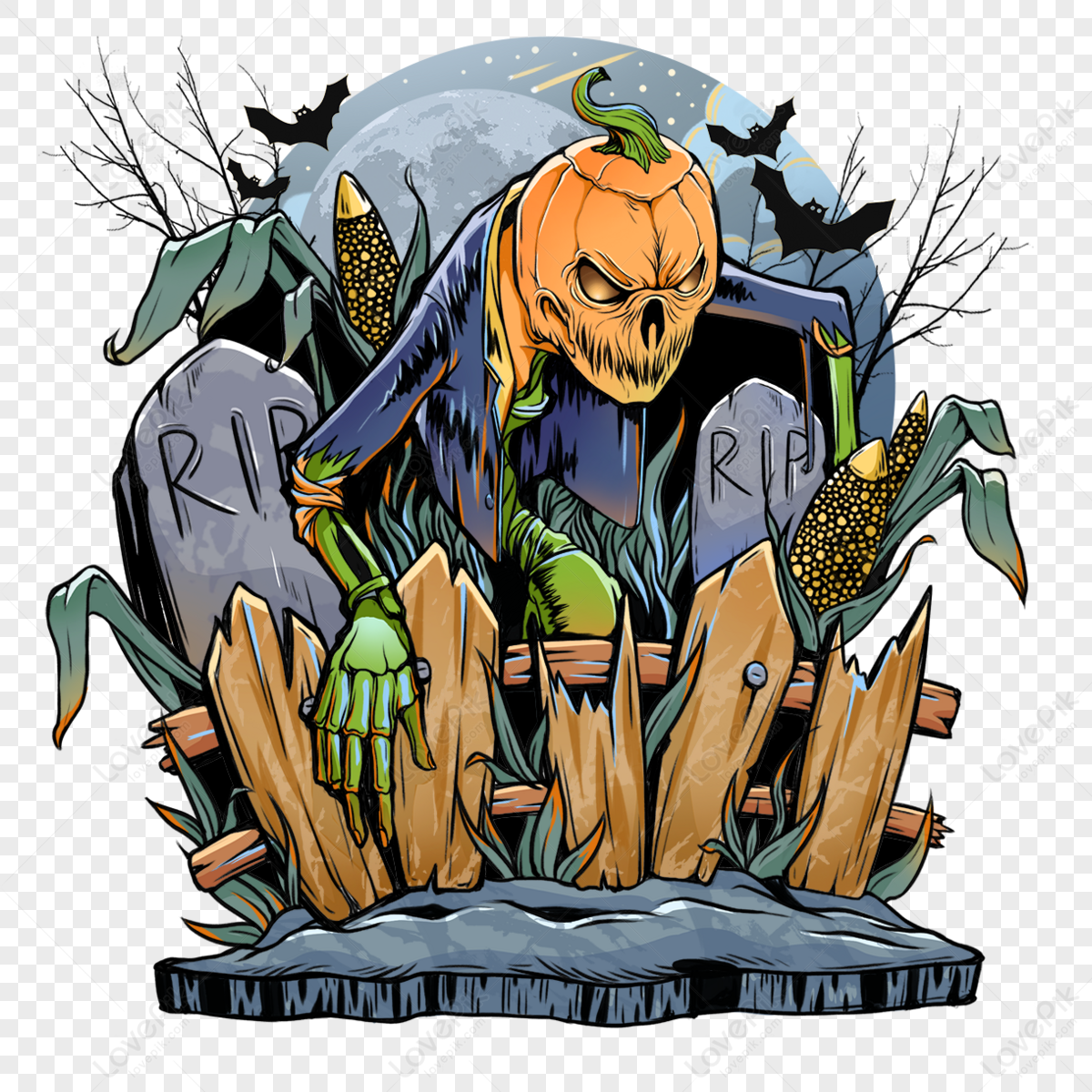 Halloween pumpkin monster zombie horror illustration hand drawn elements head 177418 wh1200