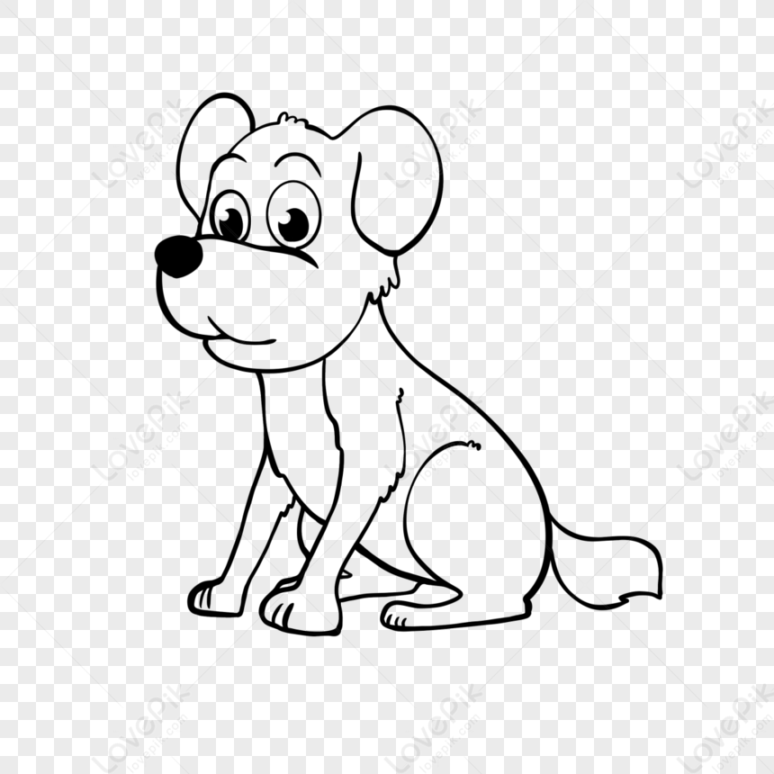 Hand Drawn Cartoon Style Puppy Lineart Dog Clipart Black And White PNG ...