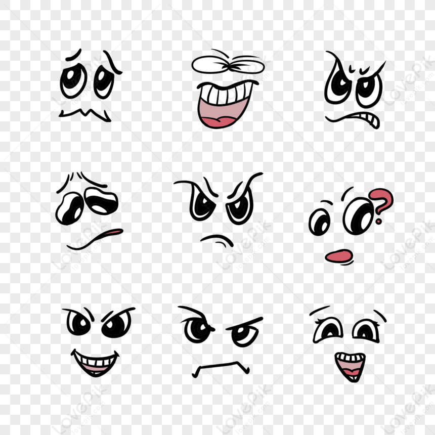 Hand Drawn Linear Big Mouth Emoticon,big Eyes,look PNG Image Free ...