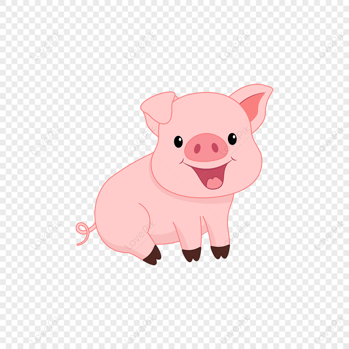 Pink laughing pig cartoon material funny vector animal pig clipart,zoo,clip art style png transparent background
