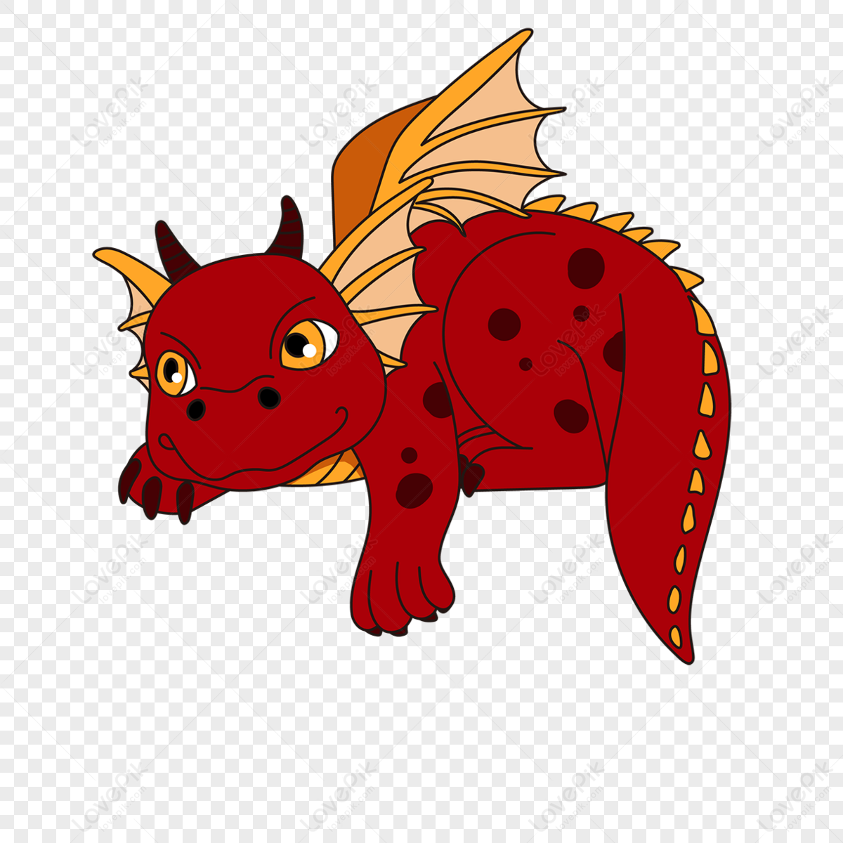 Red Horned Winged Fat Dinosaur Clipart Clipart,hand-drawn Style,spot ...