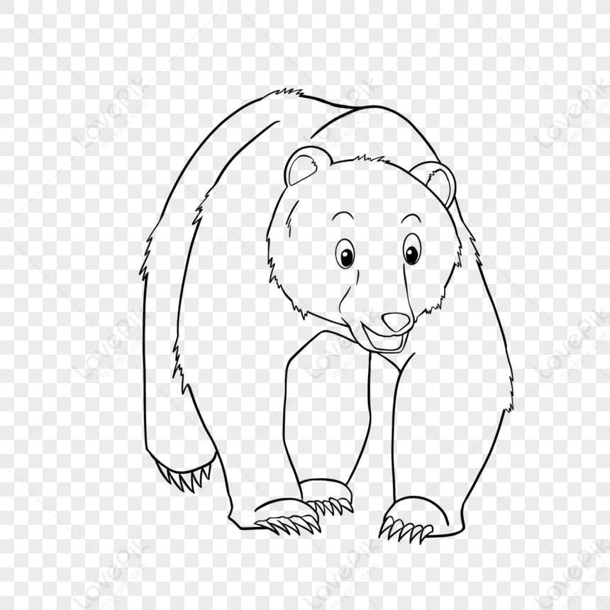 Bear Clipart Black And White Cartoon Lineart Walking Bear,cartoon