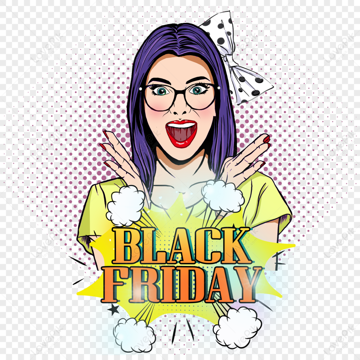 Black Friday Pop Style Surprised Woman,invitation,poster Free PNG And ...