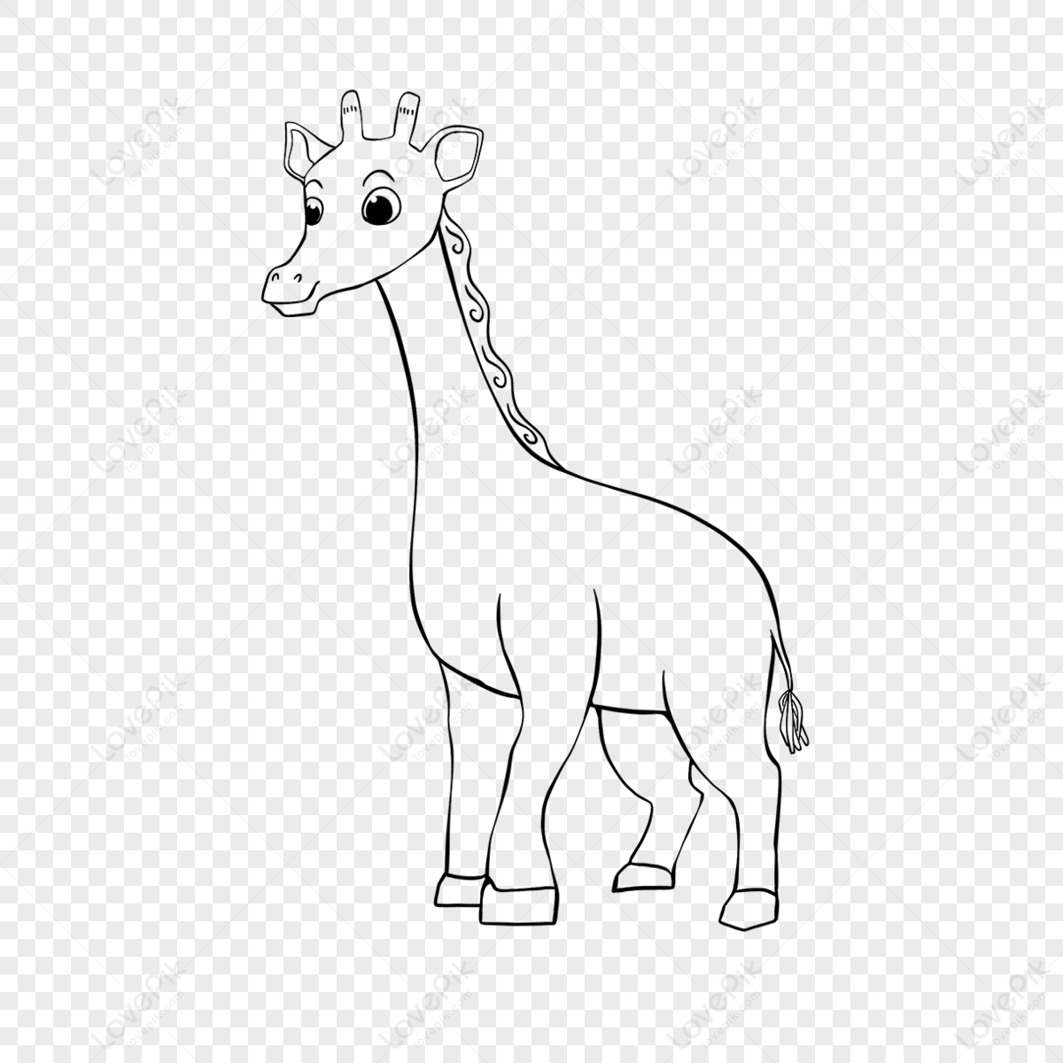 Giraffe Clipart Black And White 線稿長頸鹿側面可愛兒童畫,剪貼畫,黑白PSD圖案素材免費下載，可愛卡通圖片