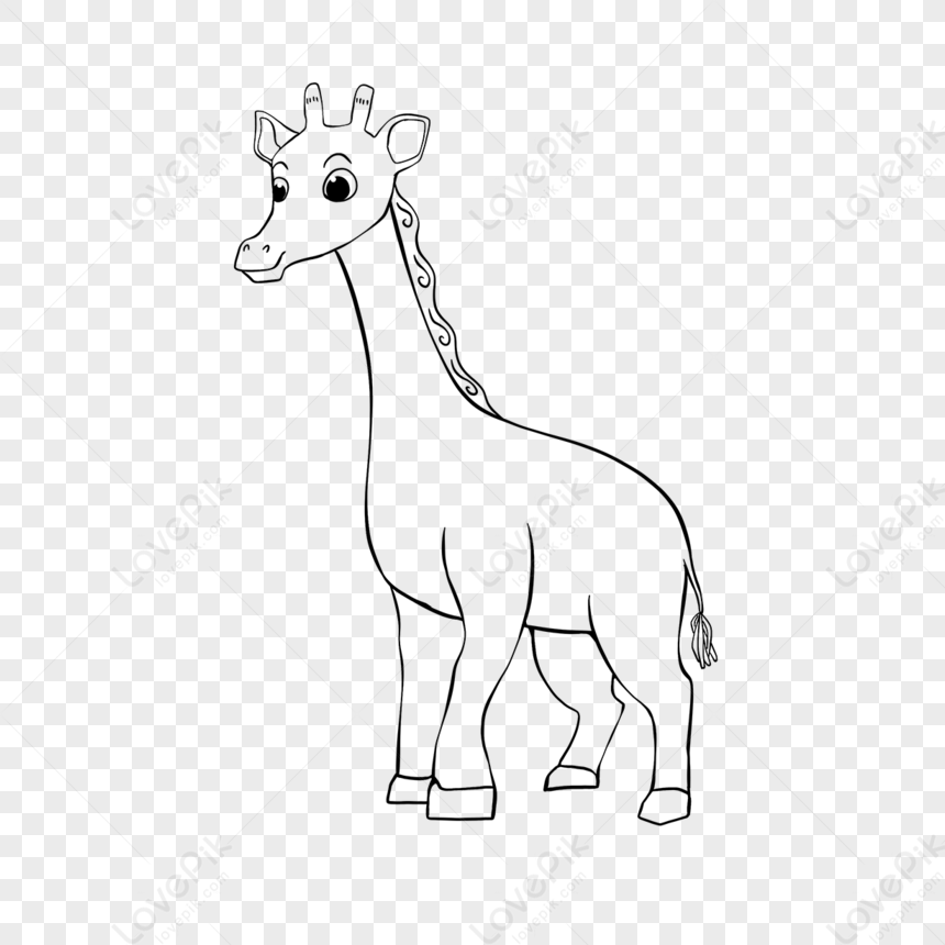 Giraffe Clipart Black And White Lineart Giraffe Side Cute Child Drawing