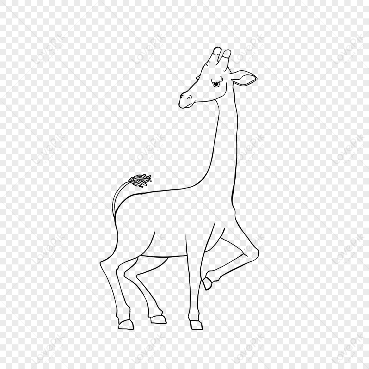 Giraffe Clipart Black And White Lineart Long-necked Tail Cute Childrens