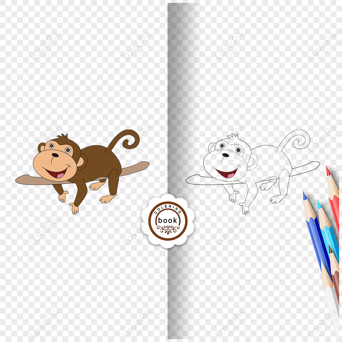 Macaco Clipart Preto E Branco Cartão De Coloração Desenho Lineart Preto E  Branco Bonito Do Macaco