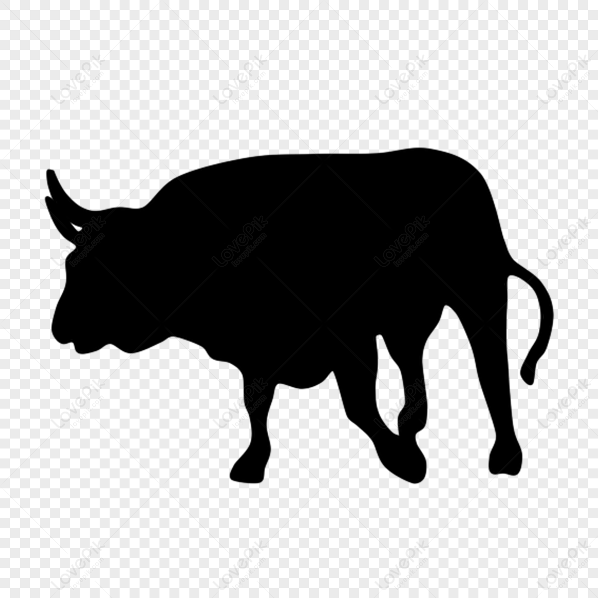 Black Silhouette Of Old Cow Looking Around,cows,animal PNG White ...
