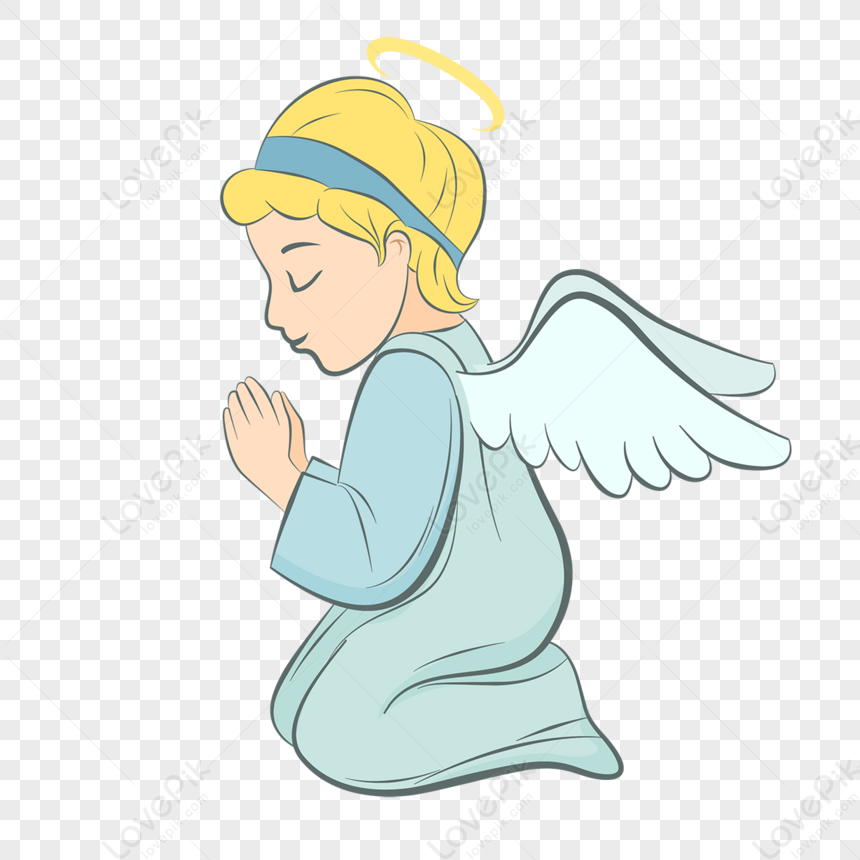 Blond Angel Praying,wings,stick Figure,hand Painted Free PNG And ...