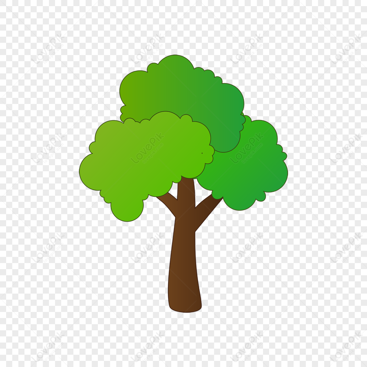 Cartoon Green Forest Material Big Tree Simple Strokes Tree Clipart ...