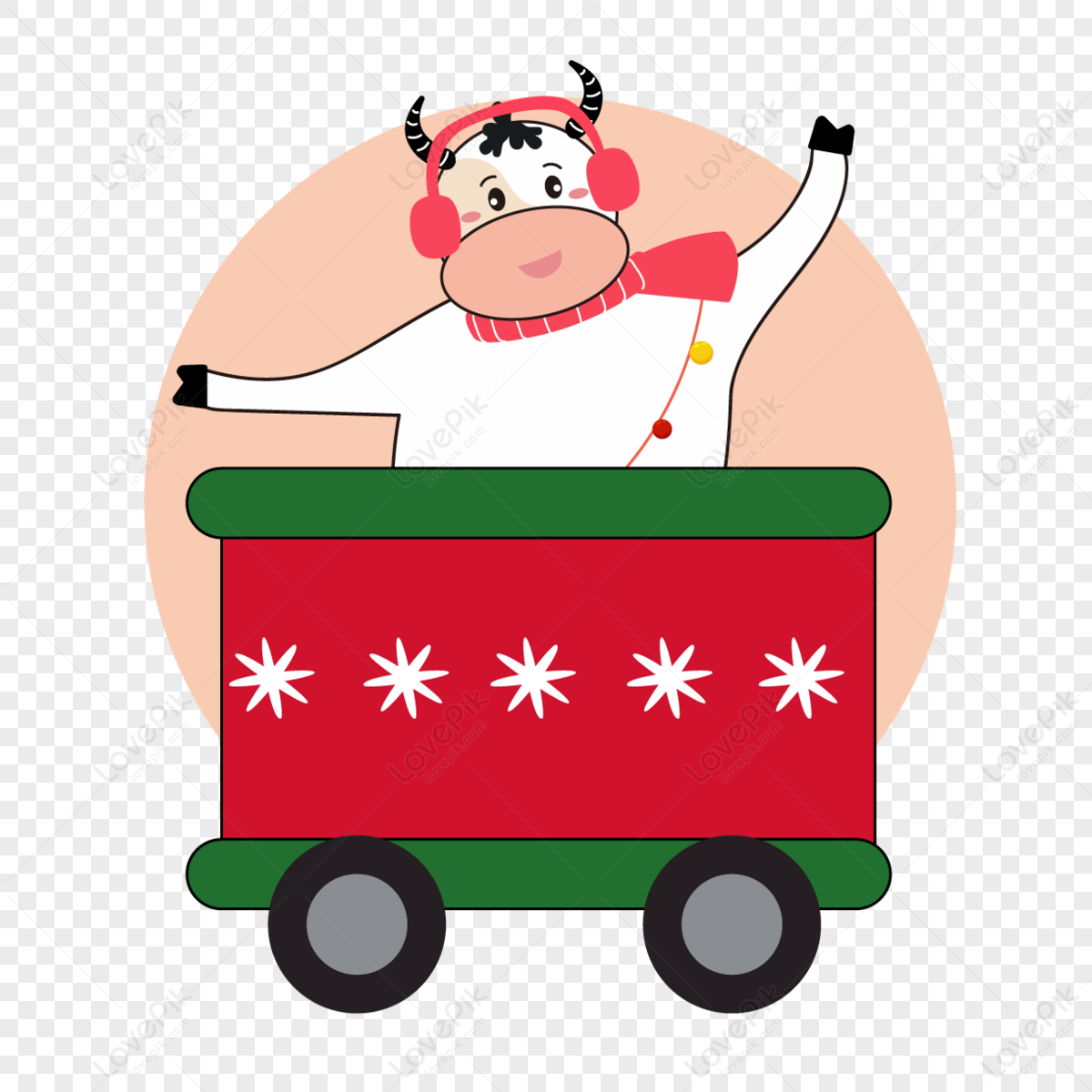Hand drawn card passing Christmas cow train illustration,training card,paint hand png picture