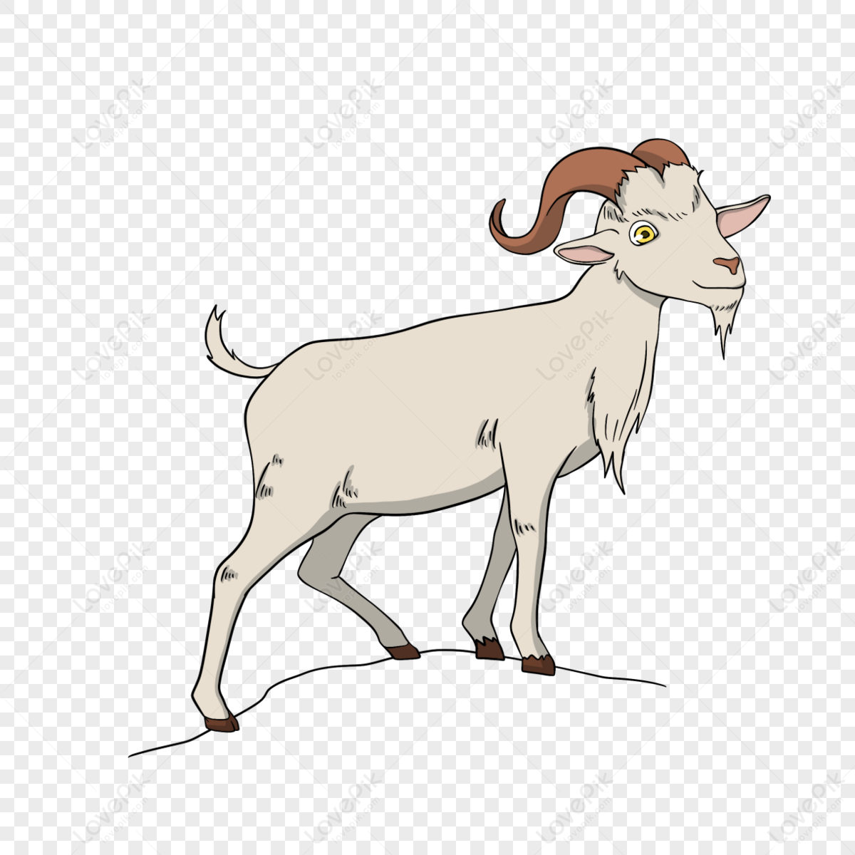 Hand Drawn Cartoon Goat Clipart Animal Design,anime,herbivore Png Free 