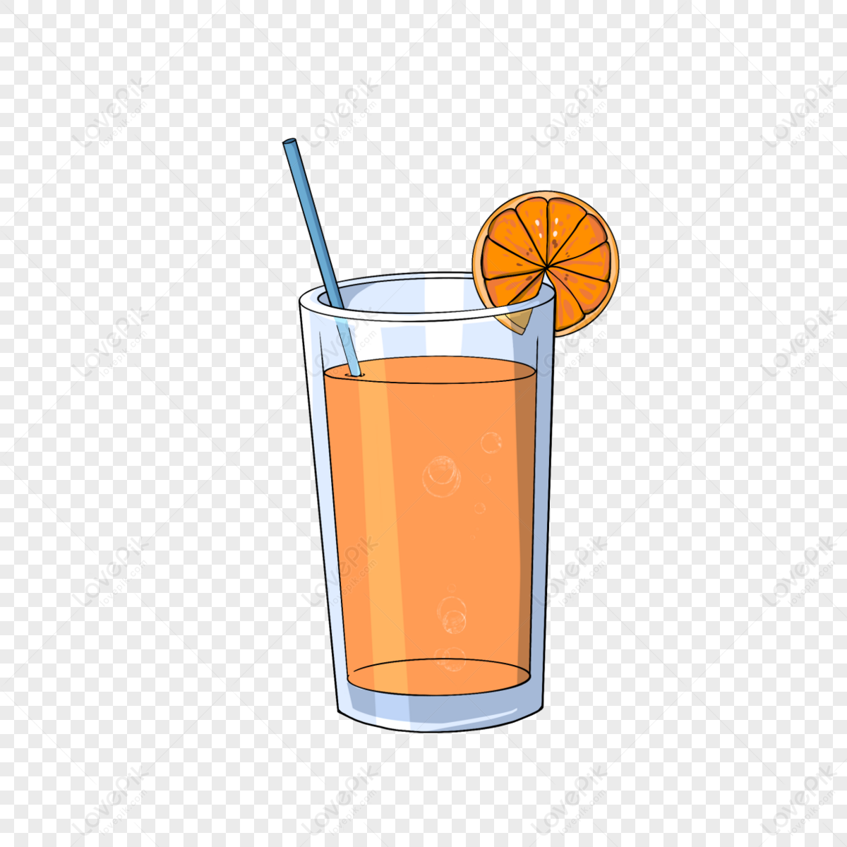 Hand Drawn Cartoon Style Fruit Slice Orange Juice Glass Glass Clipart ...