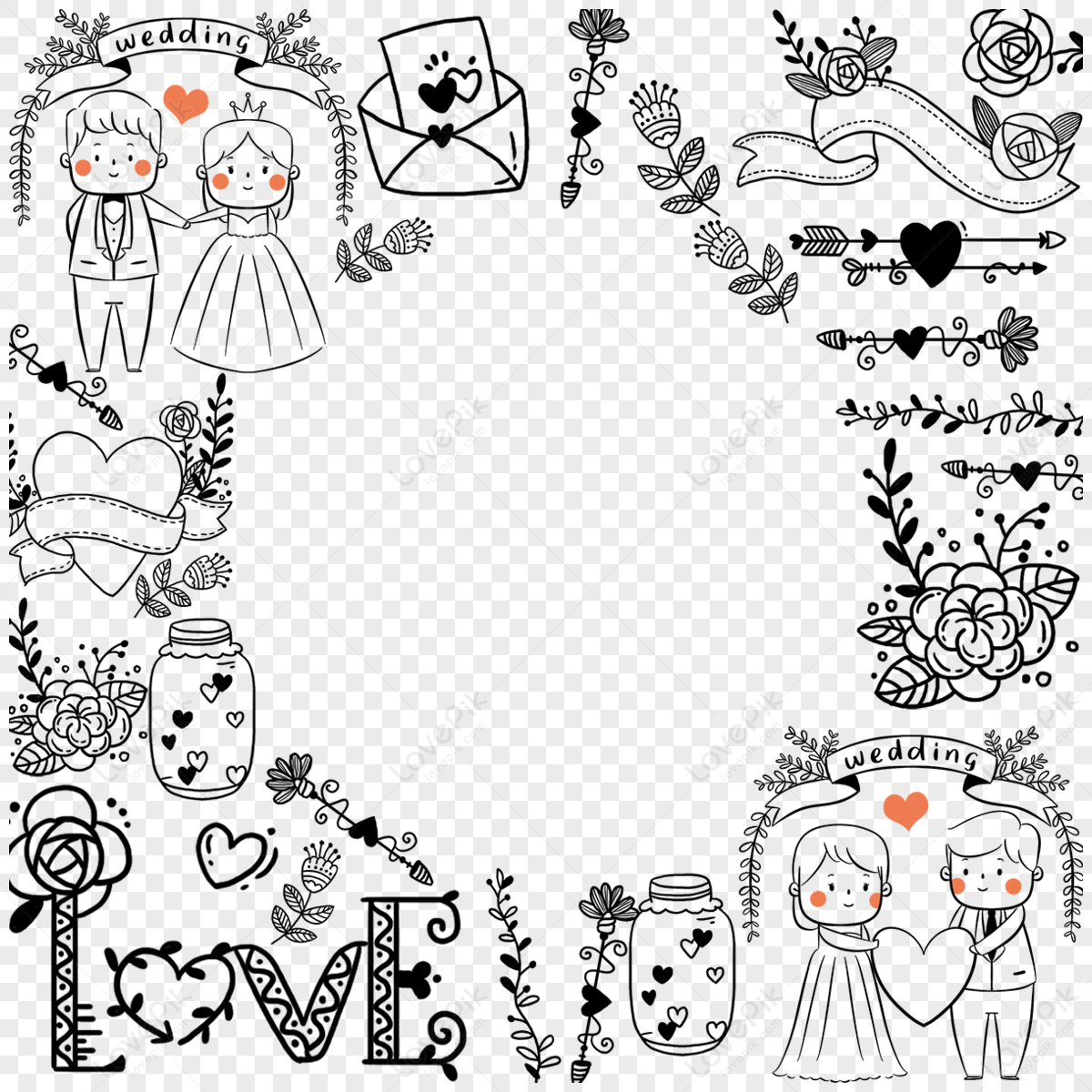 Valentine Line Art PNG Images With Transparent Background | Free ...