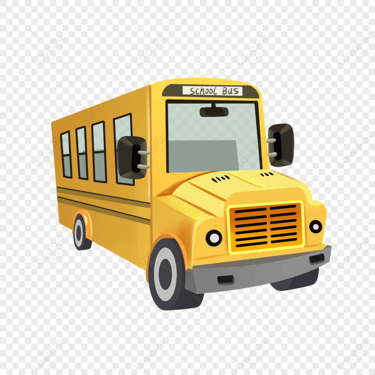 Yellow Cartoon Three-dimensional School Bus Clipart,style,flat Png 