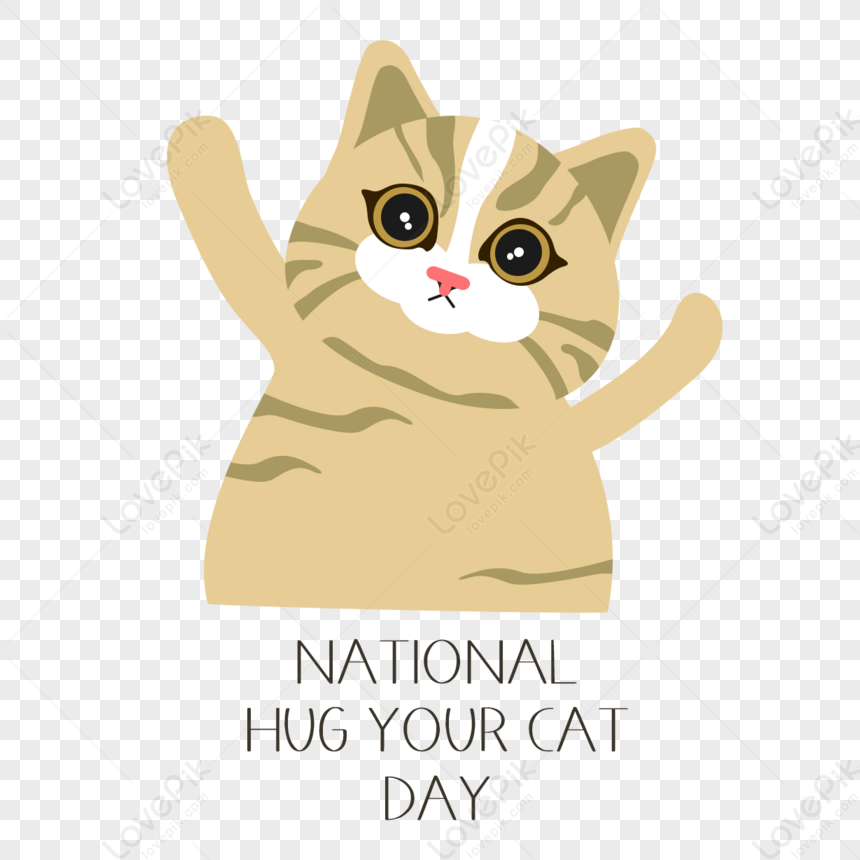 Yellow Cute National Hug Your Cat Day,illustration,adorable Free PNG