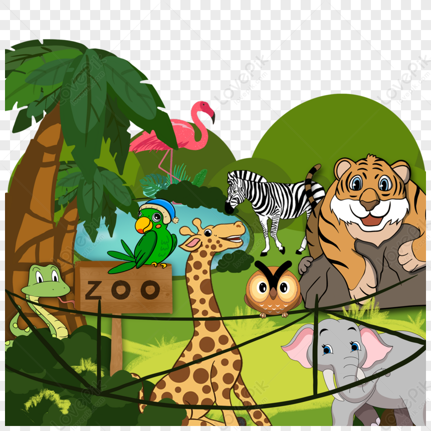 Animal Mobilization Zoo Illustration,baby,zoo Animals,big Tree Free PNG ...