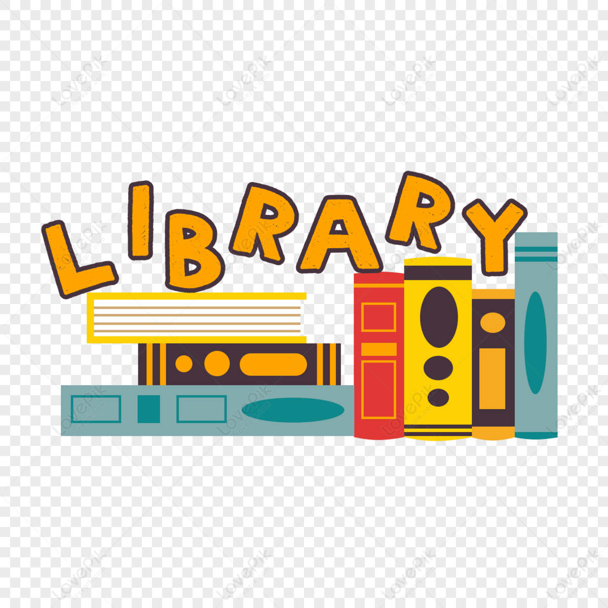 Cartoon books stacked library,knowledge,stack of books,color png picture