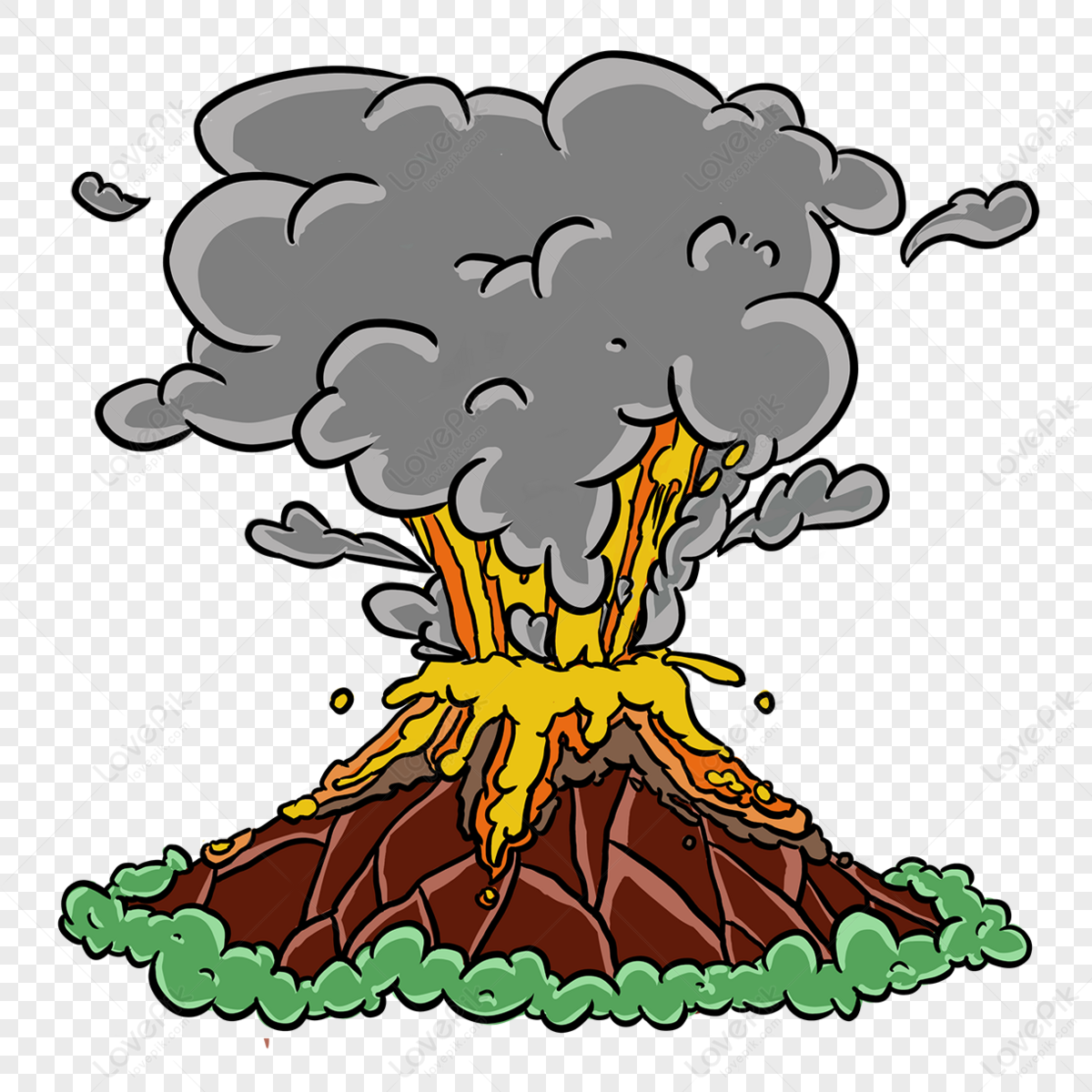 Cartoon Style Brown Volcano Clipart,grove,volcanic Eruption,magma PNG ...