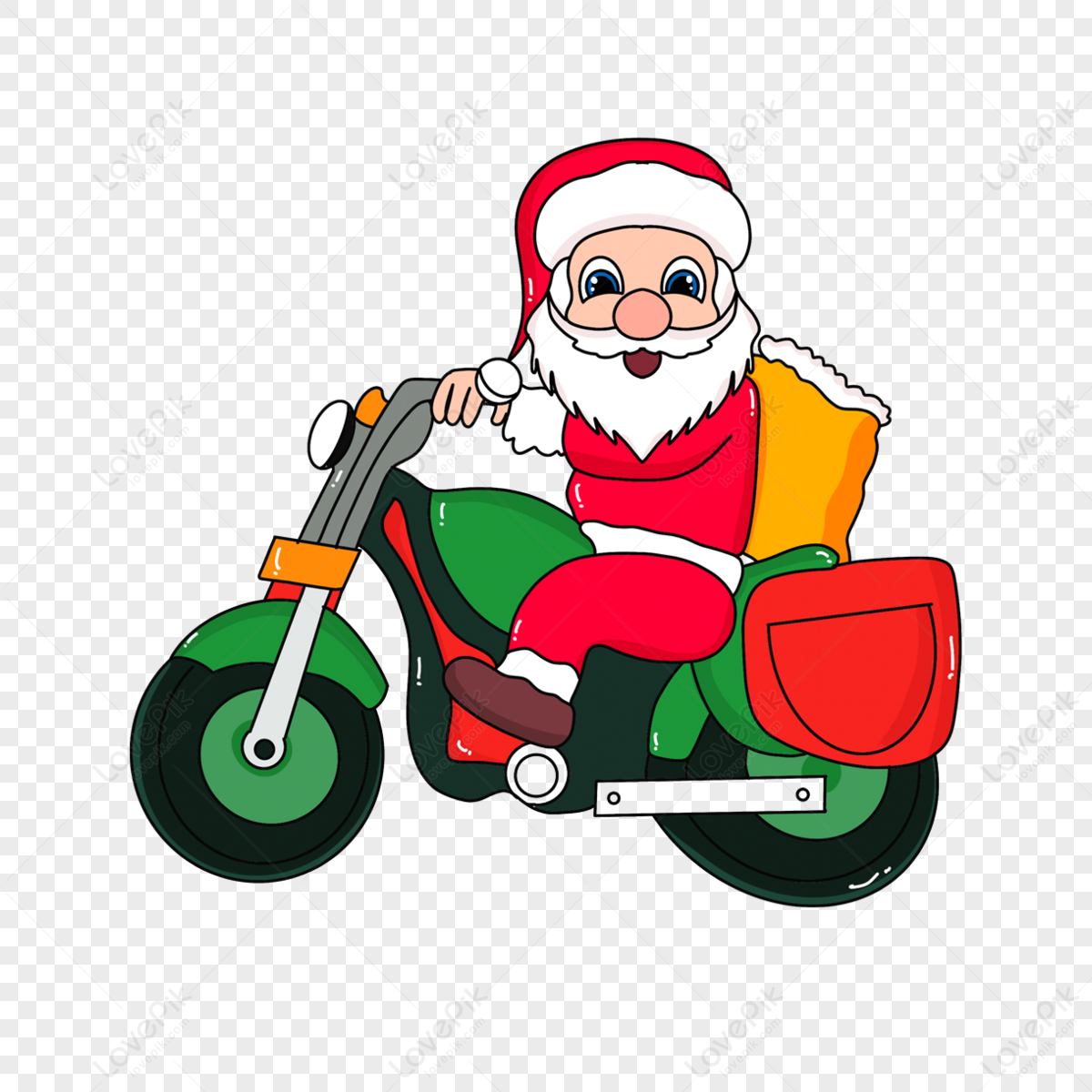 Hand Drawn Cartoon Motorcycle Santa Claus Illustration,package,scooter ...