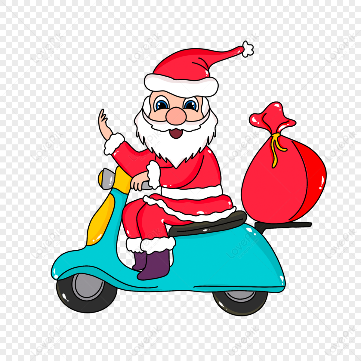 Hand Drawn Cartoon Santa Claus Green Illustration,trolley,gift Box PNG ...