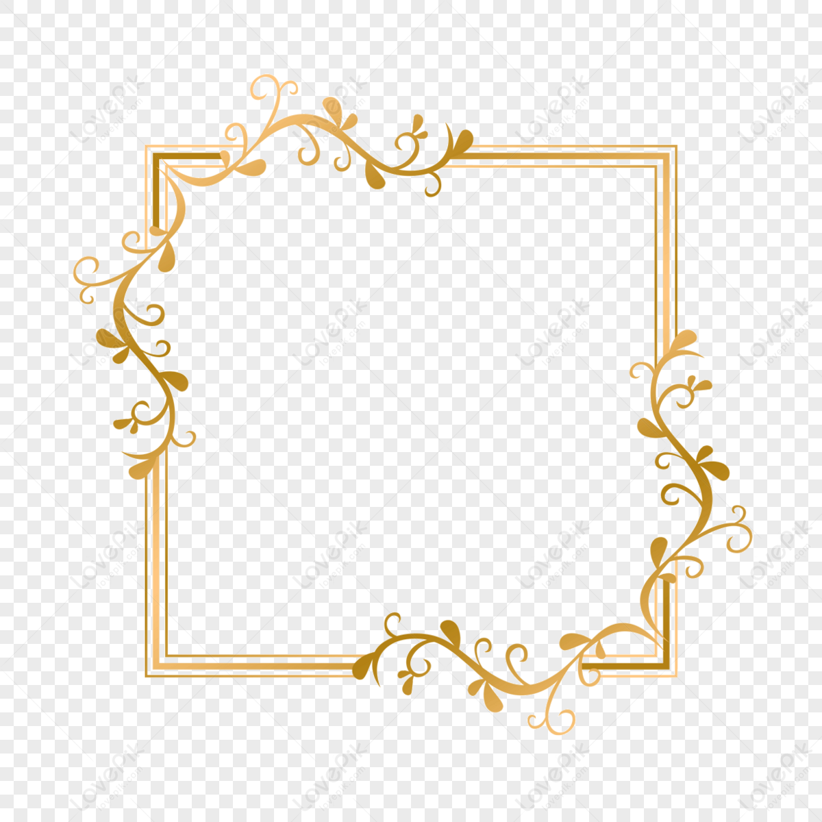 Square Golden Floral Border,save The Date,banner,invitation PNG Image ...