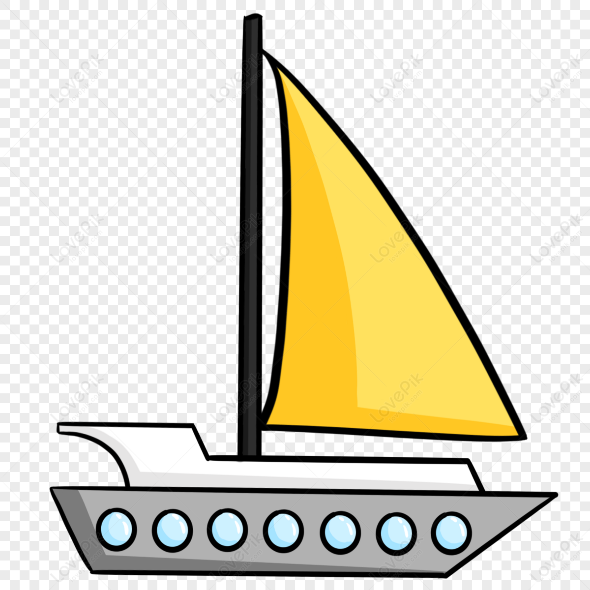 Yellow sailboat lineart clipart,line draft,ferry png free download