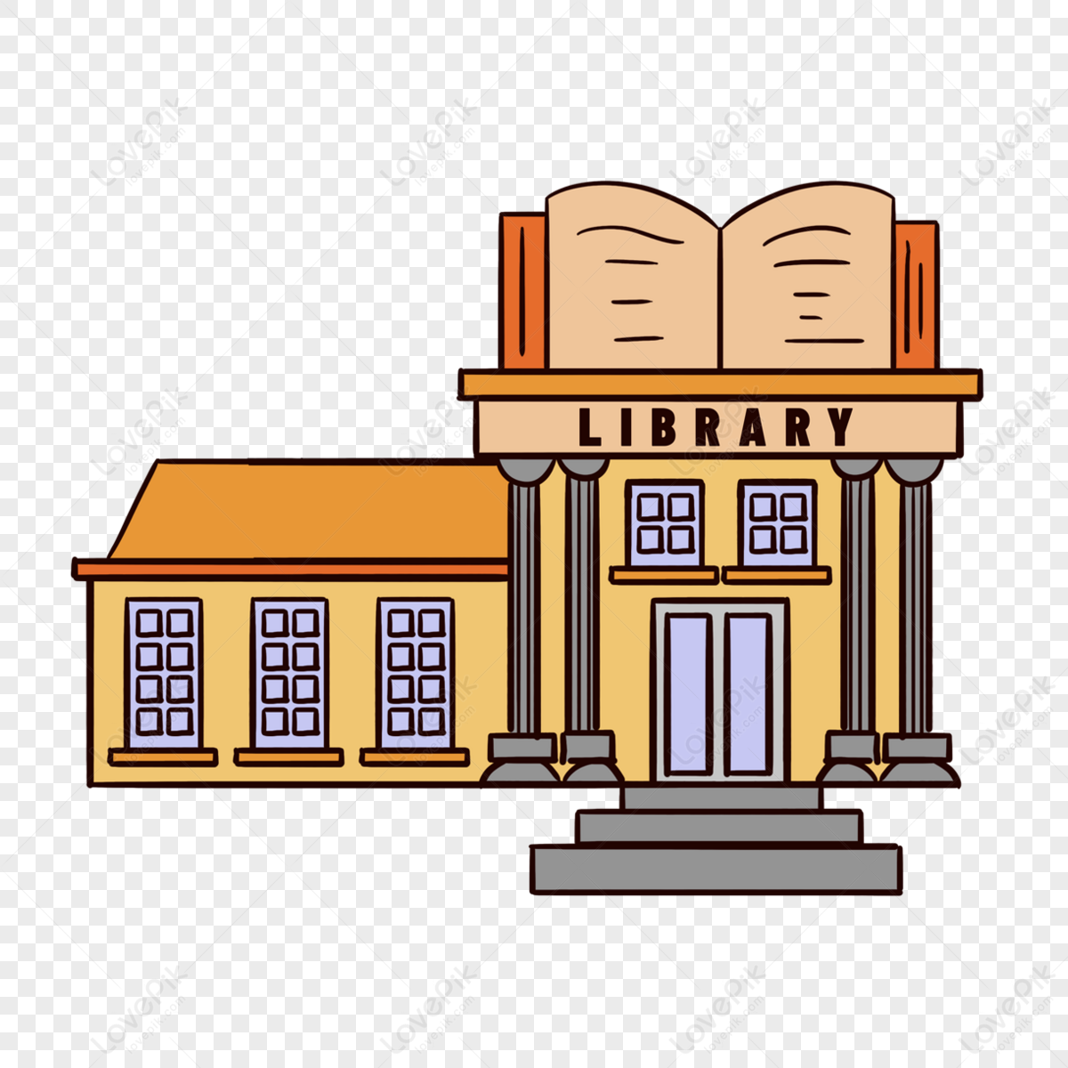 cartoon book library clipart,roman column,window,child png image